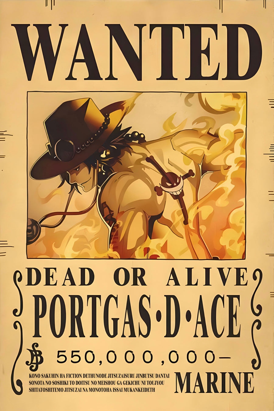 Portgas D. Ace – Bounty Poster - a bounty poster for Portgas D, on a metal wall art plate