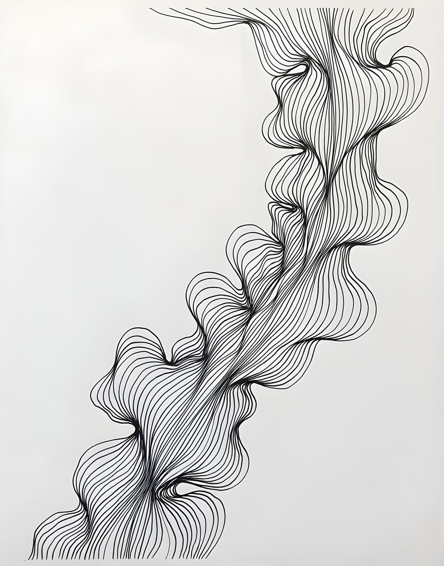 Ripple Band - a band of fine rippling line running diagonally across a pale ground, on a metal wall art plate