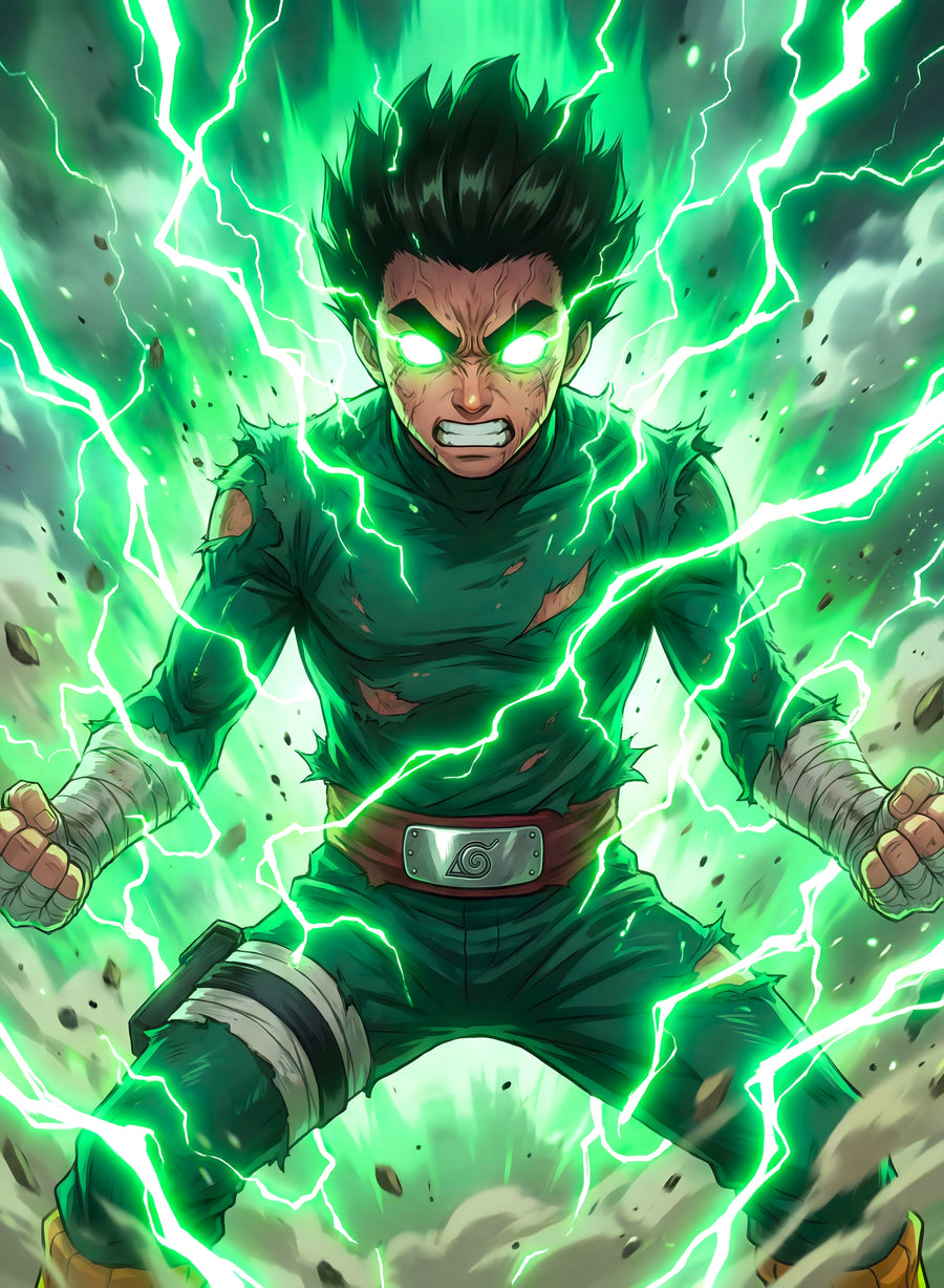 Rock Lee – In Green - rock Lee opening the gates, green chakra crackling off him, on a metal wall art plate