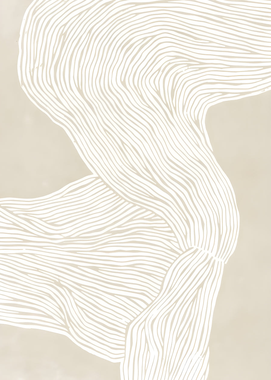 Sand Lines - fine pale lines rippling like sand ridges in cream and stone, on a metal wall art plate