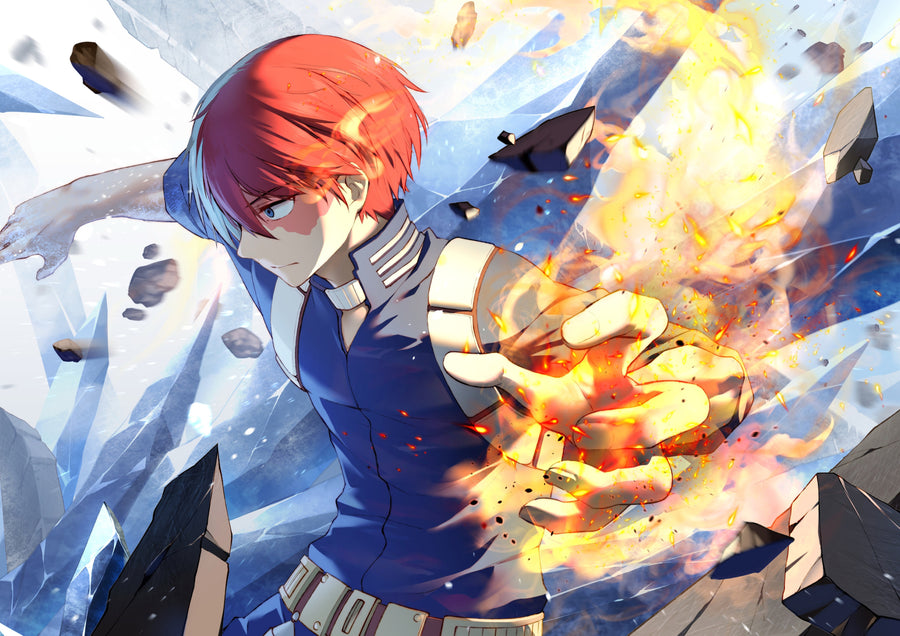 Shoto Todoroki – Study - todoroki breaking ice with a fistful of fire, on a metal wall art plate