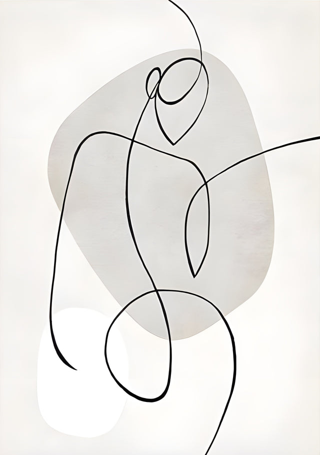Single Line - one continuous line looping over soft rounded shapes in stone and white, on a metal wall art plate
