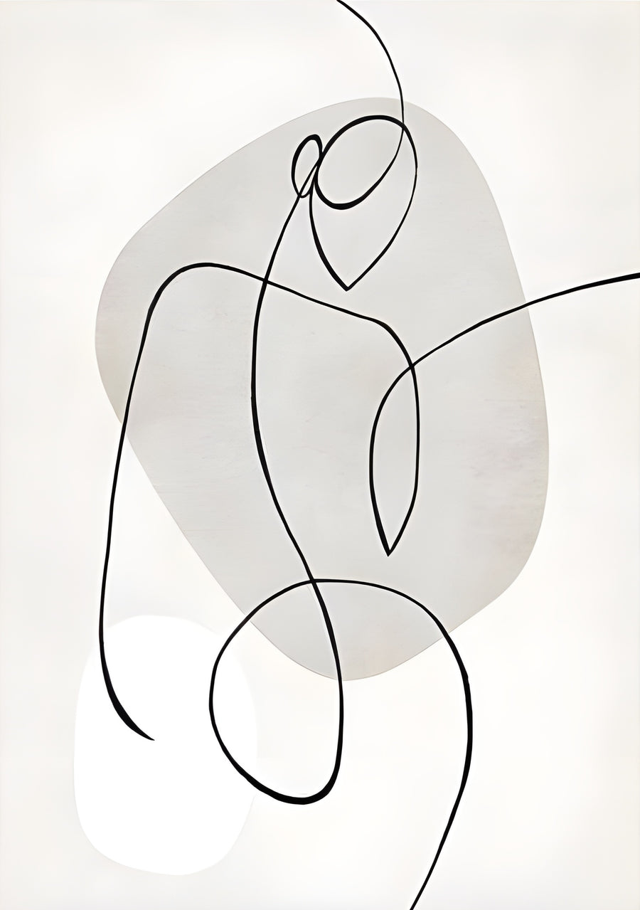 Single Line - one continuous line looping over soft rounded shapes in stone and white, on a metal wall art plate