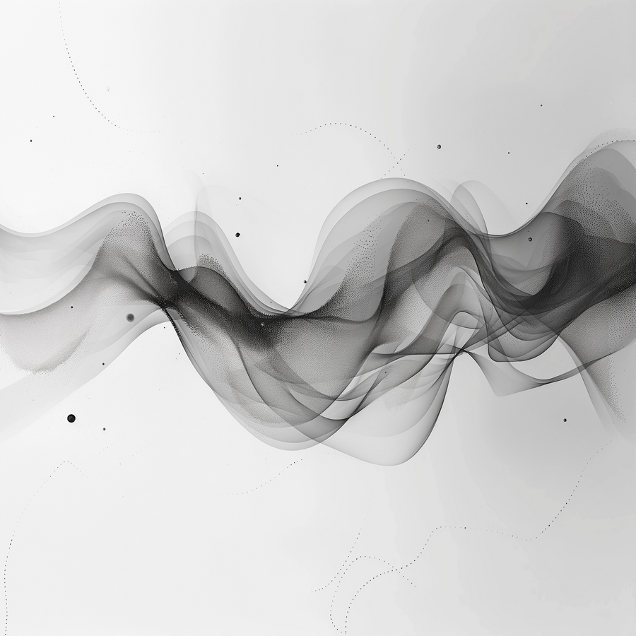 Smoke Ribbon - a single ribbon of smoke drifting across white, soft enough to read as breath, on a metal wall art plate