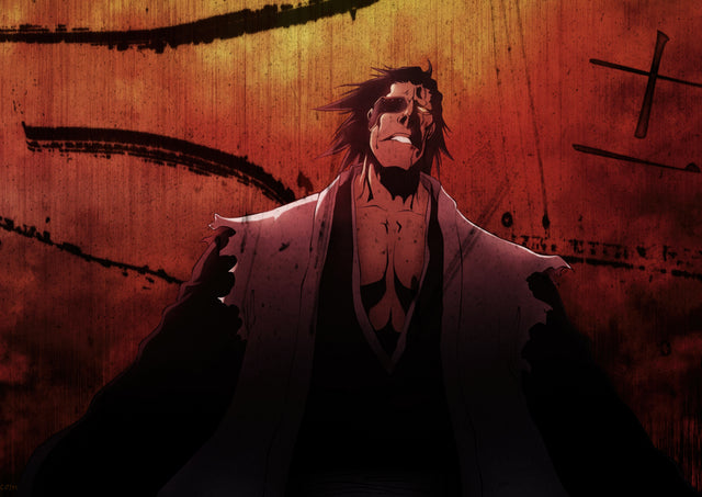Sosuke Aizen – In White - aizen in white, lit low against rust and shadow, on a metal wall art plate