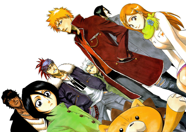 Soul Reapers – In White - the cast arranged on white, Ichigo and Orihime at the top, on a metal wall art plate