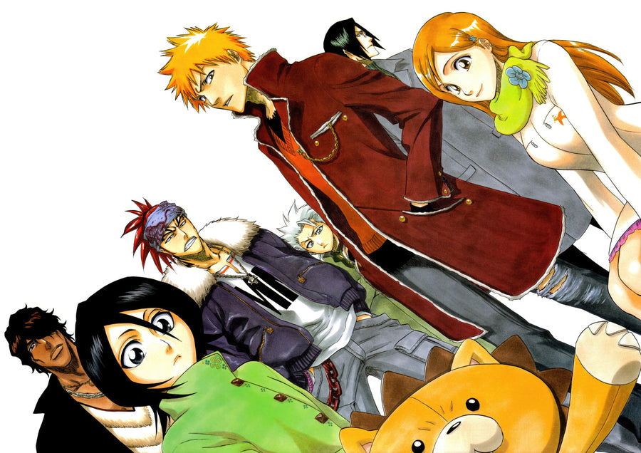 Soul Reapers – In White - the cast arranged on white, Ichigo and Orihime at the top, on a metal wall art plate