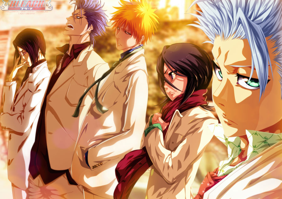 Soul Reapers – Study - the cast lined up in warm light, Grimmjow at the end of the row, on a metal wall art plate