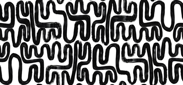 Squiggle Field - rows of black squiggles filling the frame, hand-drawn and never quite repeating, on a metal wall art plate