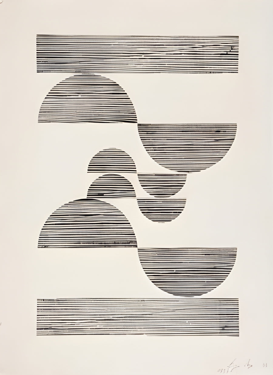 Striped Curves - striped curves swelling and narrowing across cream, on a metal wall art plate