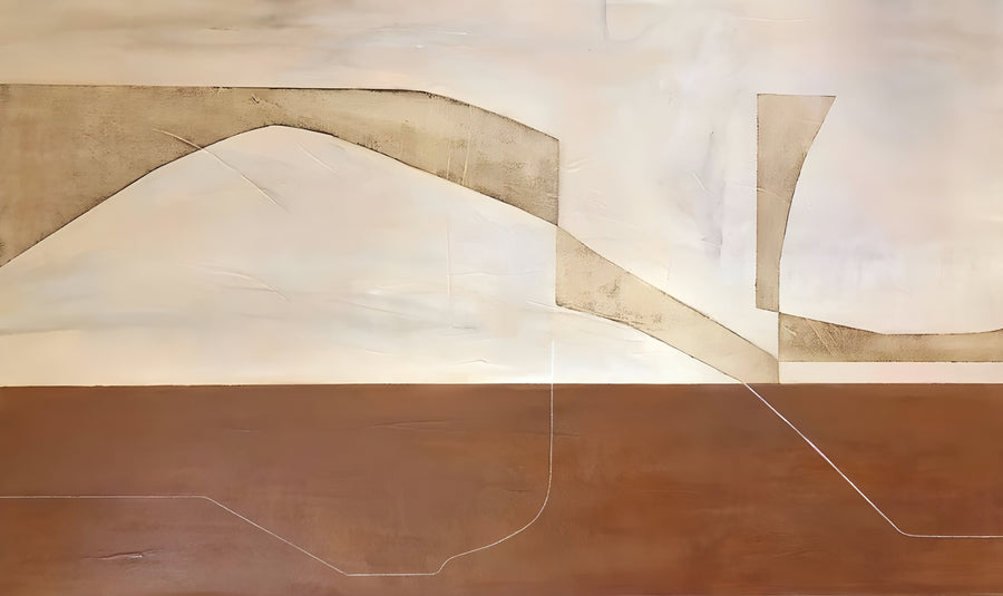 Terracotta Band - soft washed shapes above a solid band of terracotta, on a metal wall art plate
