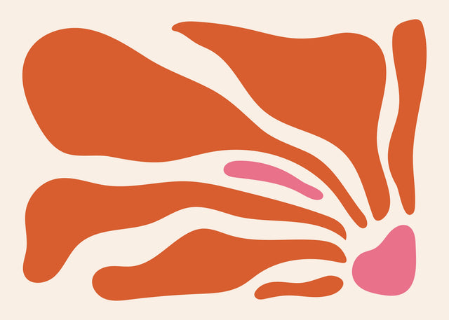 Terracotta Pink Flow - warm terracotta shapes sweep across a cream background with soft pink accents, on a metal wall art plate