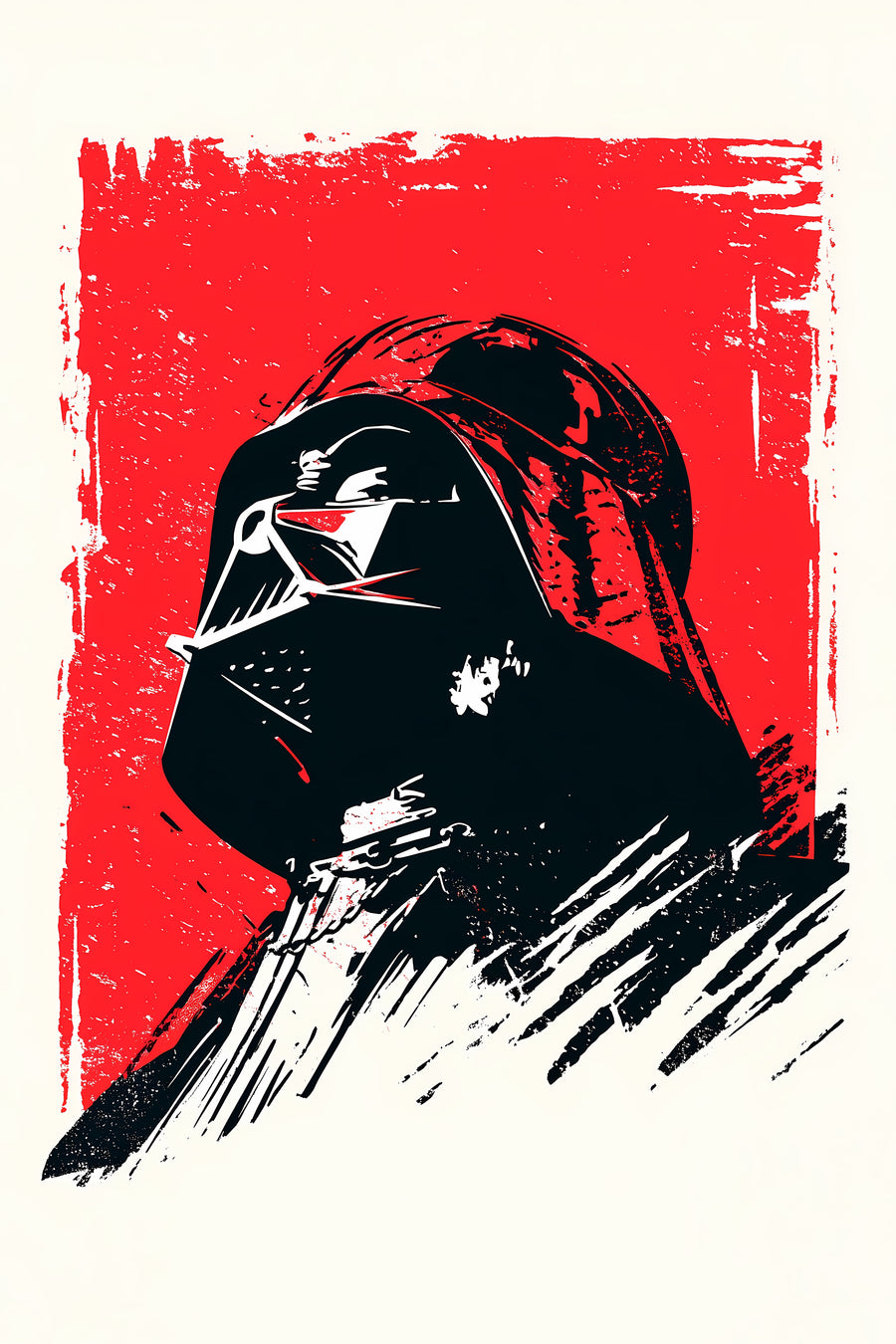 The Helmet – Red Ground - the black helmet cut out of a torn red field, on a metal wall art plate