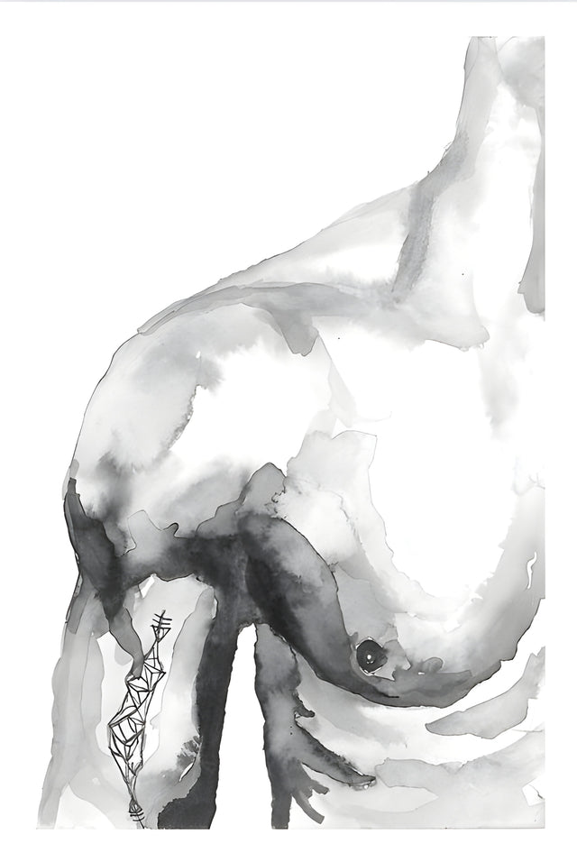 Torso - a torso in grey watercolour, most of the edges left for the paper to finish, on a metal wall art plate