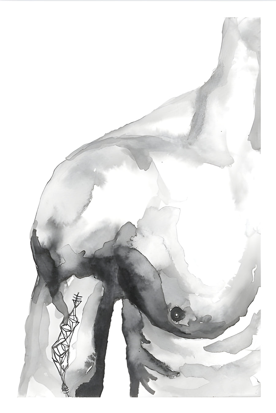 Torso - a torso in grey watercolour, most of the edges left for the paper to finish, on a metal wall art plate