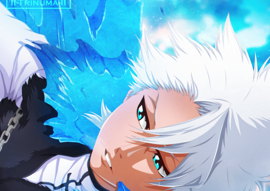 Toshiro Hitsugaya – Ice - hitsugaya against a rising ice dragon in pale blue, on a metal wall art plate