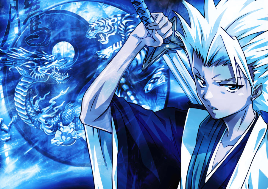 Toshiro Hitsugaya – In Blue - hitsugaya raising his blade inside a coil of blue ice, on a metal wall art plate