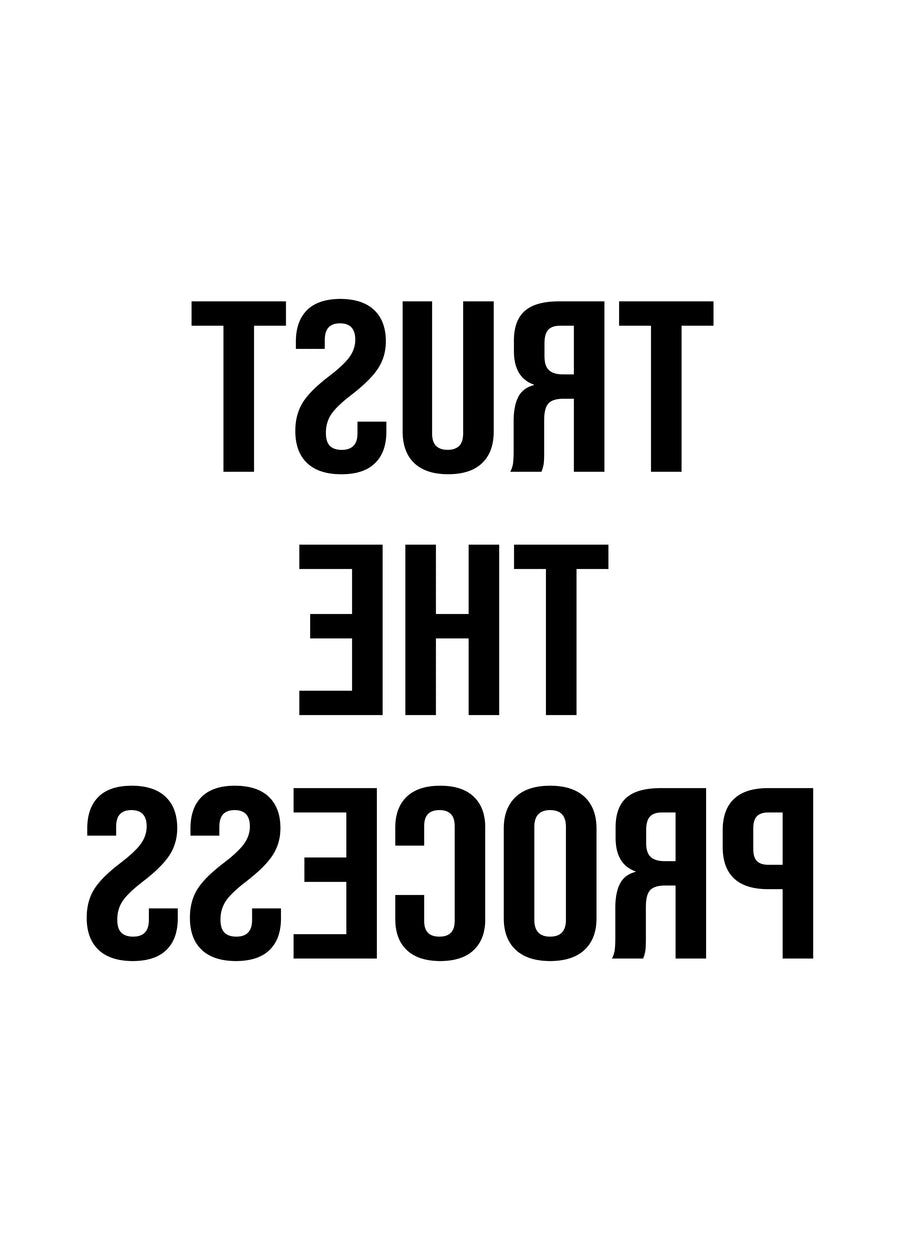 Trust The Process (Inverted) - “Trust the process” — set upside down, so you have to work at it, black on white, on a metal wall art plate