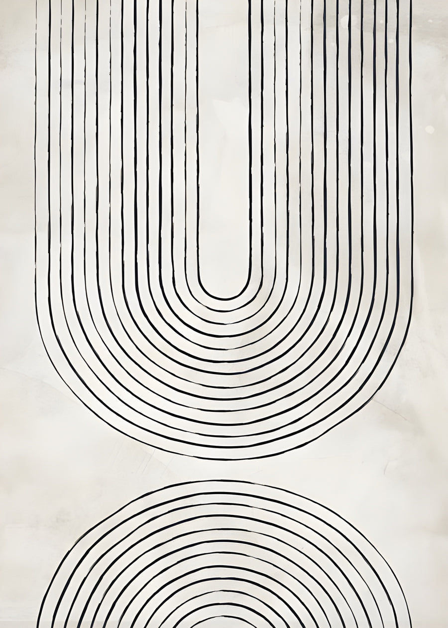 Two Arches - concentric ruled lines folded into two arches on a chalky ground, on a metal wall art plate