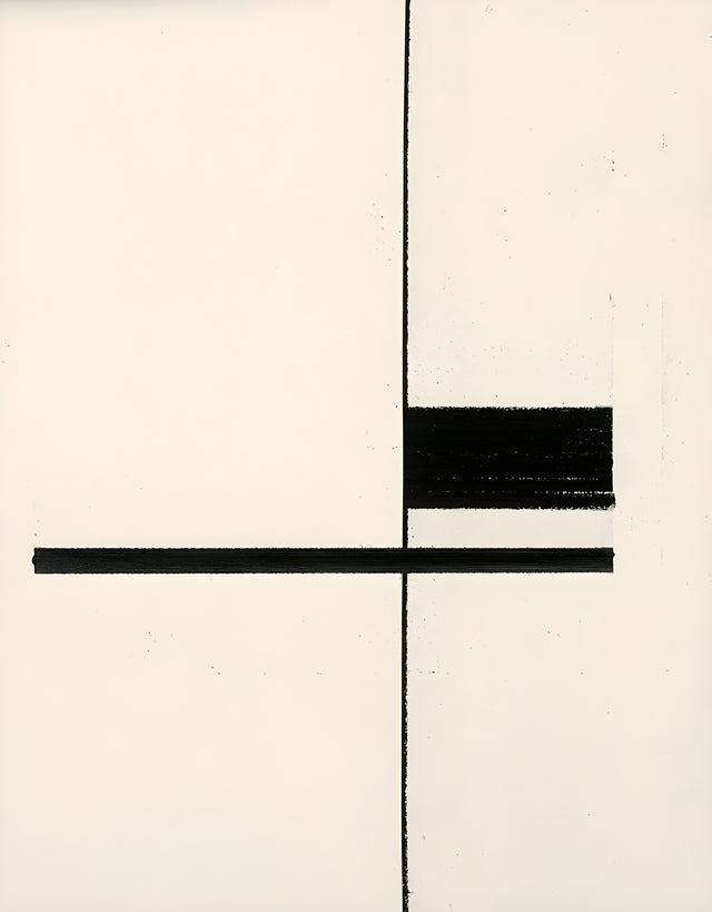 Two Bars - two heavy black bars and one hairline, holding a cream field in balance, on a metal wall art plate