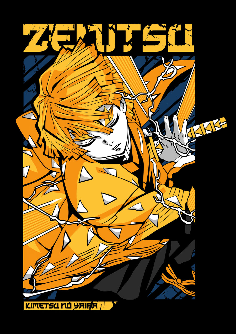 Zenitsu Agatsuma – Cut Paper - zenitsu in a bold cut-paper poster, name set above him, on a metal wall art plate