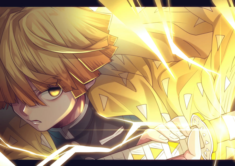 Zenitsu Agatsuma – In Gold - zenitsu lit gold, thunder breathing crackling round him, on a metal wall art plate
